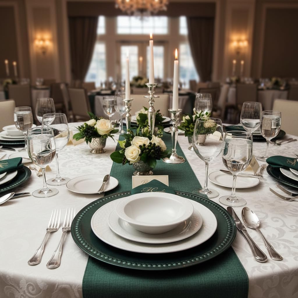 Green Charger Plates Set of 12-13 Inch Plastic Plate Chargers | Vintage Style for Weddings, Holiday Parties, Banquets & Family Gatherings, Elegant Chargers for Dinner Plates (12, Green-DGZ)