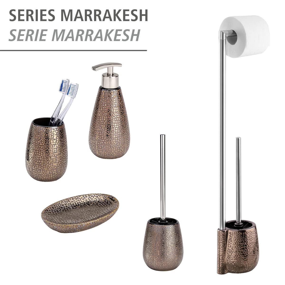 WENKO Serviteur WC 2en1 Marrakech, brosse WC et dérouleur papier toilette, céramique ornée