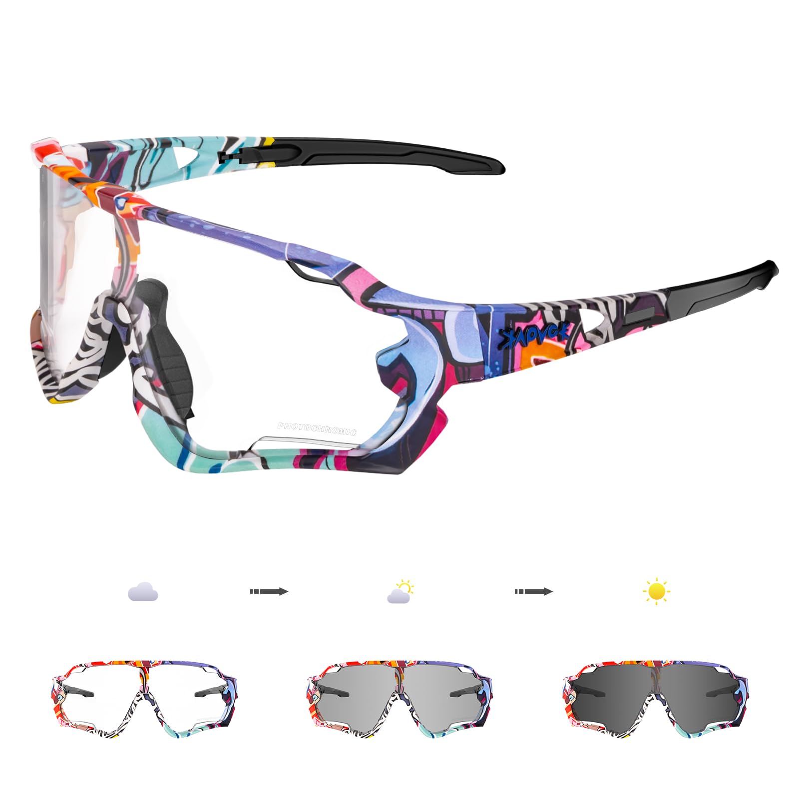 KAPVOE Gafas de Ciclismo Fotocromáticas Montura TR90 Mujeres Hombres Protección UV400, Gafas Deportivas Transparentes