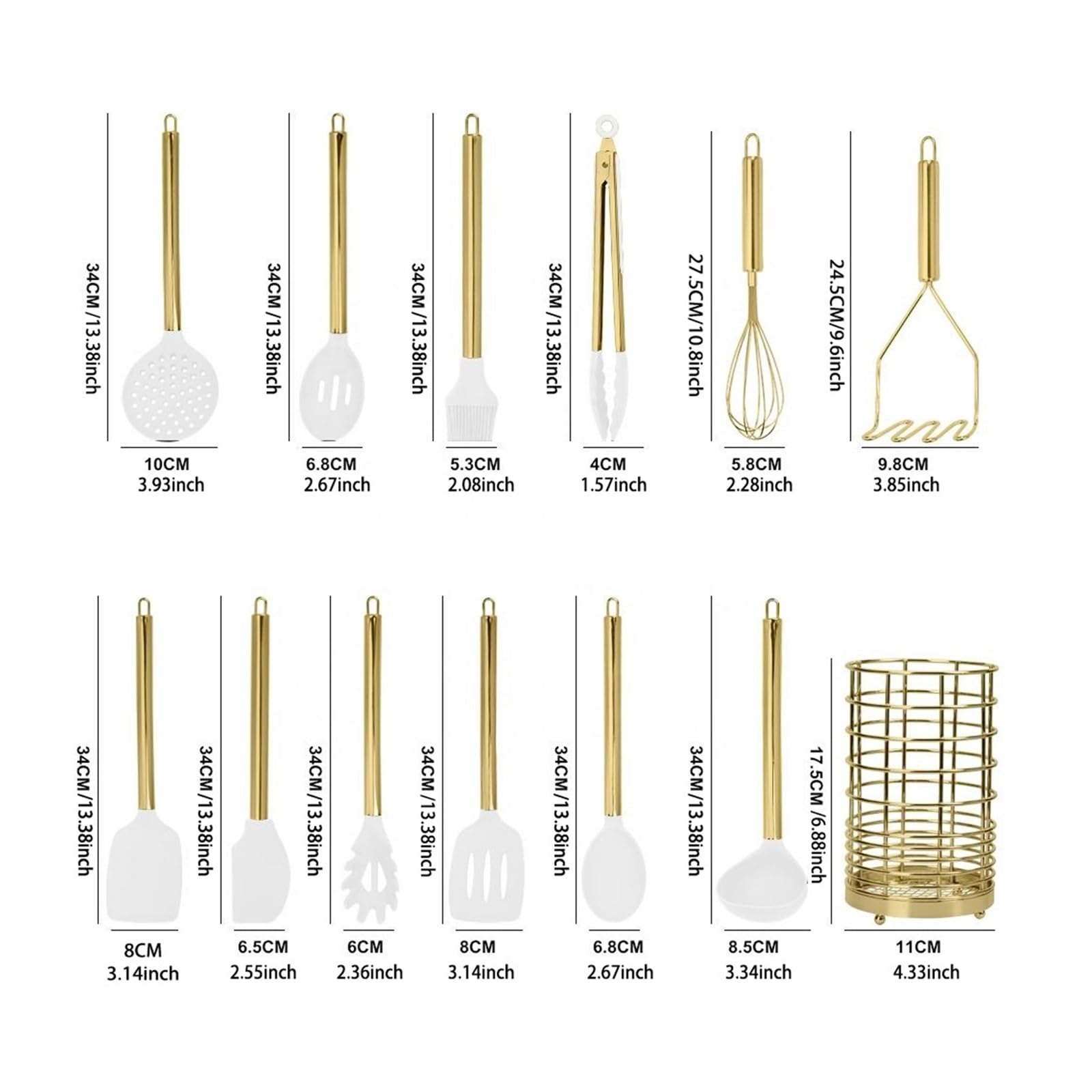 Genérico Sistema de Cocina de la Herramienta, Utensilios de Cocina de la Cocina del silicón de 15 Piezas con la espátula y Las cucharas(Gold - Grey) | Dorado-gris
