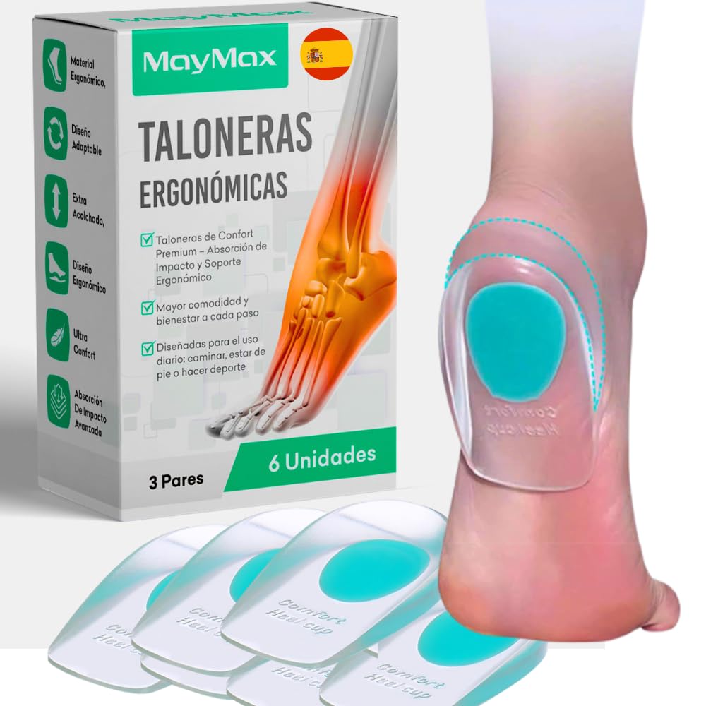 Pack de 6 Taloneras para Proteger del Dolor, Fascitis Plantar, Espolón Calcaneo y Tendinitis Aquiles | Soporte Ergonomico y Absorción de Impactos | Plantillas de Silicona para Hombre y Mujer