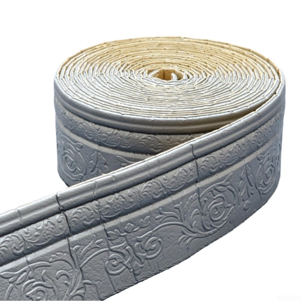 Self- Skirting Tape for Walls – Cuttable Foam Cotton Decorative for Edge Strips, Waistline Border, DIY Wall Trim, 10m x 10cm(Silver Grey)