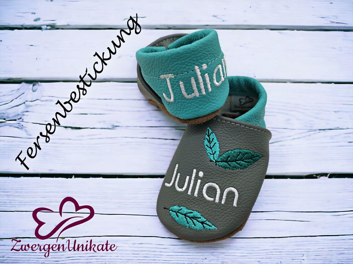 ZwergenUnikate Krabbelschuhe - Handgefertigte Lederpuschen für Babys und Kleinkinder personalisiert mit Namen - Weiches Leder, ideal für erste Schritte - für Mädchen (Rehkopf)