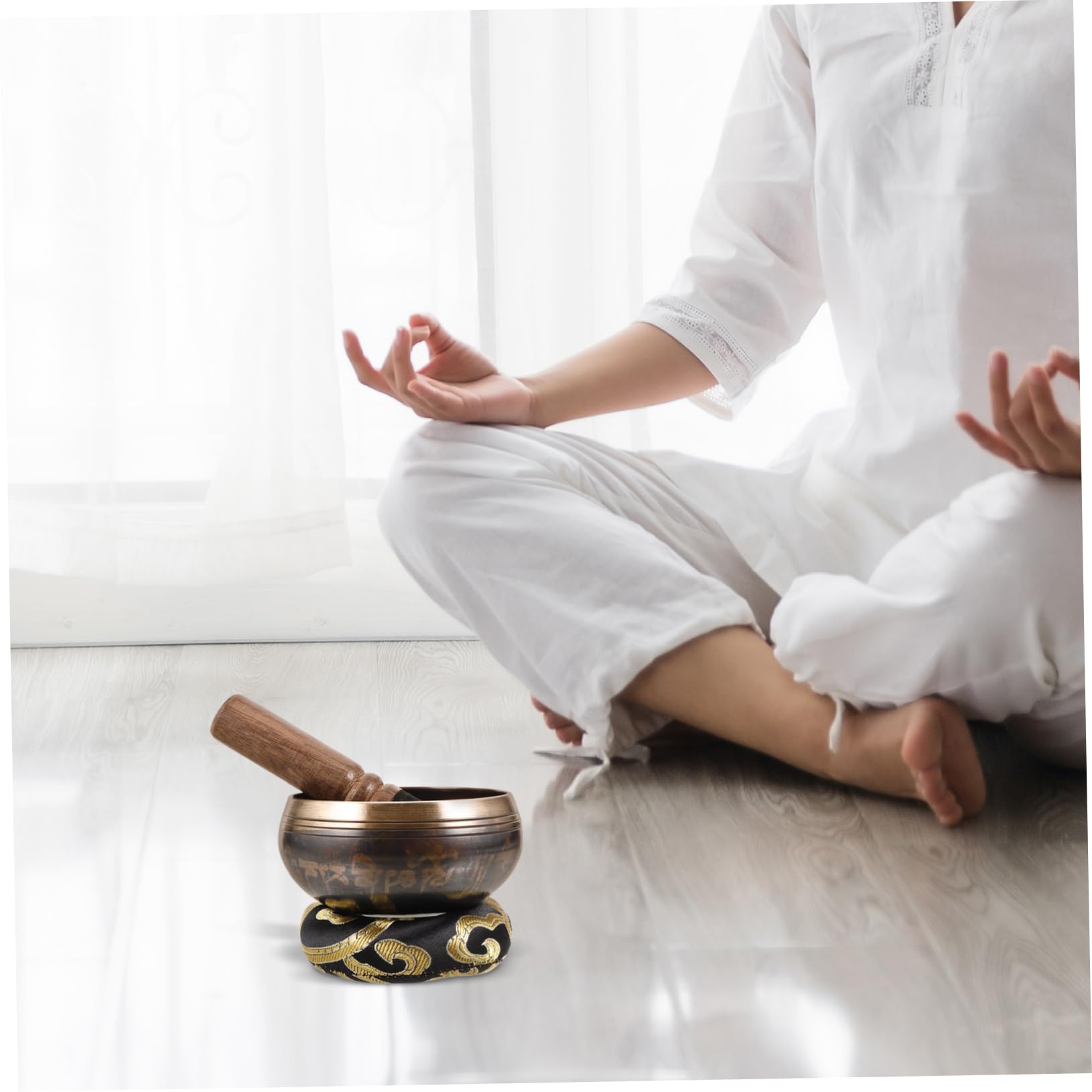 FRCOLOR Kupferklangschale Yoga Klangschale Meditationsset mit Holzklöppel und Kissen tibetische für Meditation und Dekoration im Wohnraum