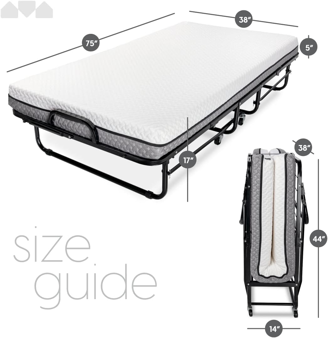 Milliard Deluxe Diplomat Folding Bed – Twin Size - with Luxurious Memory Foam Mattress and a Super Strong Sturdy Frame – 75” x 38