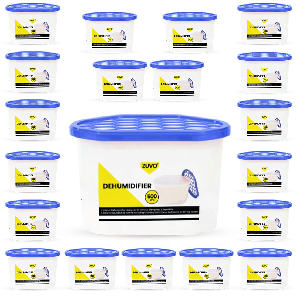 Zuvo Dehumidifier 500ml - Moisture Absorber And Closet Dehumidifier Helps Absorbs Damp, Mildew, Mould And Condensation- From Home And Office, Strong Disposable Interior Dehumidifiers, (Pack Of 20)