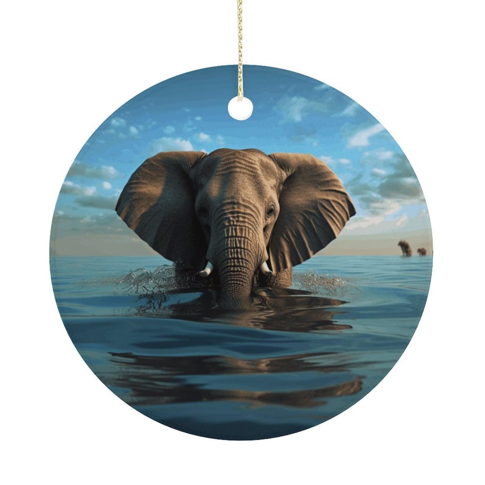 Elephant is Sitting in The Water Christmas Ornaments Colorful Round Ceramic Ornament Christmas Hanging Decor Christmas Tree Decorations Xmas Keepsake for Women Men Xmas Holiday Party