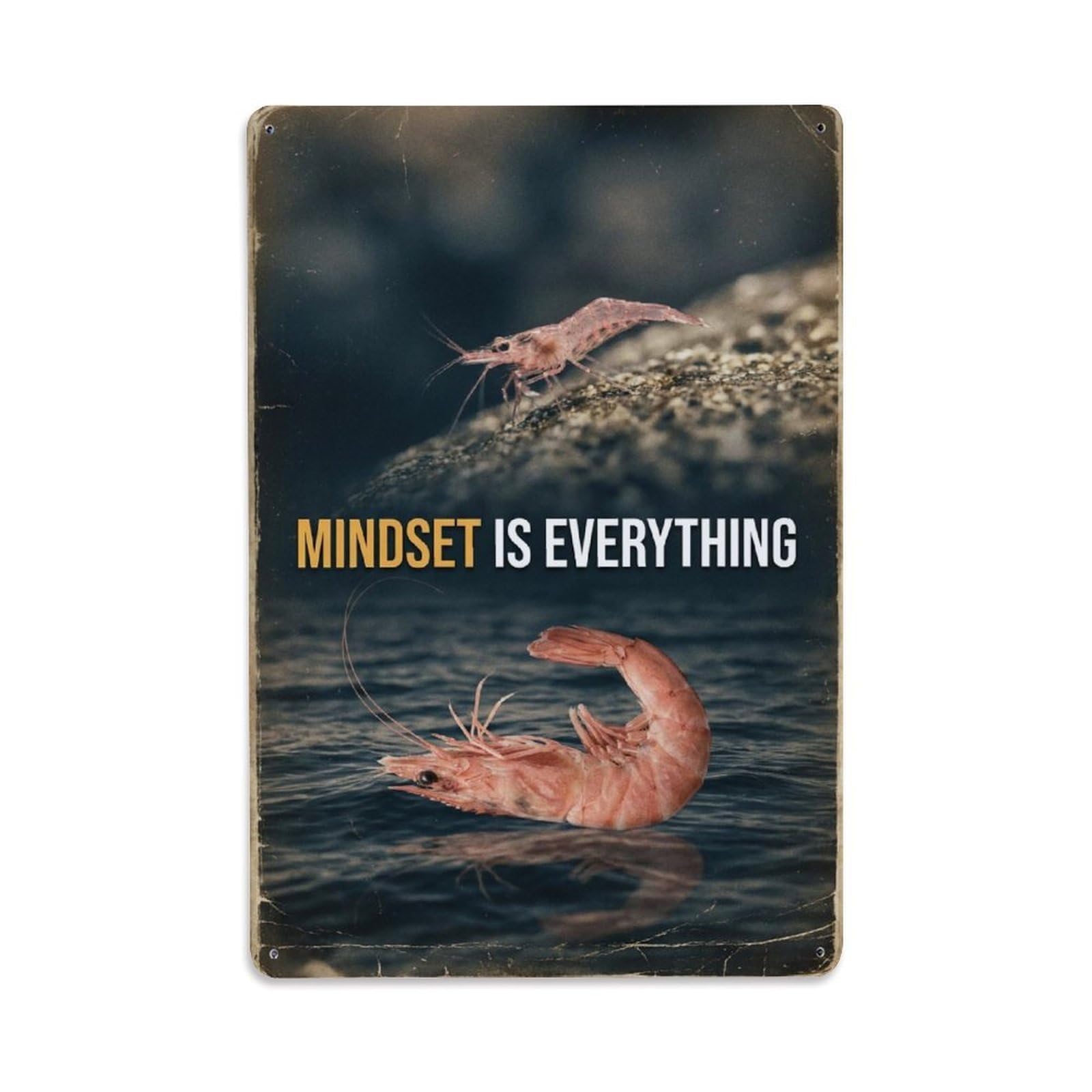 Olhnbad Style Shrimp Crustacean Mindset Is Everything Quote Metal Tin Sign