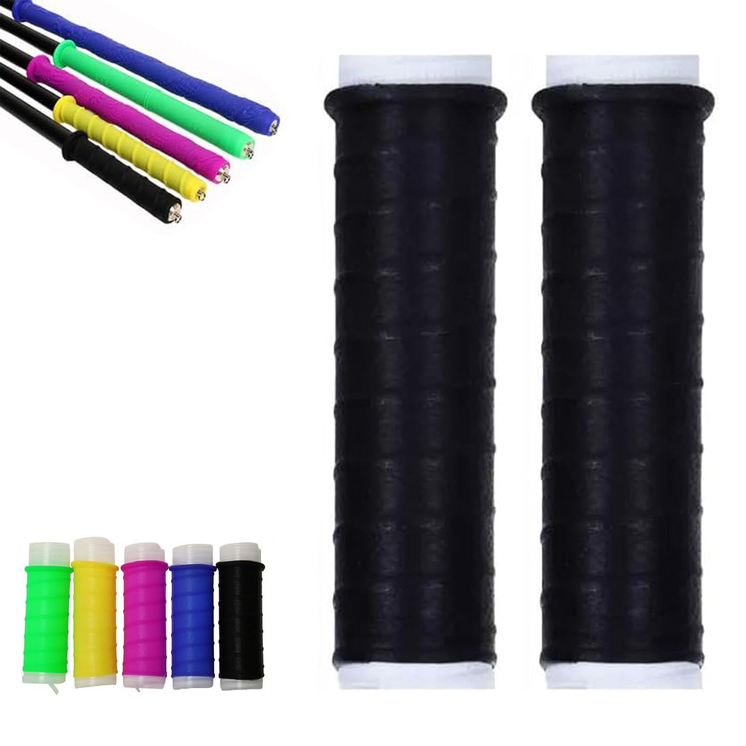 Rubber Cold-Shrink Handle Wrap, Insulation Non-Slip Waterproof Cold Shrink Handle Wrap with Non Slip Texture for Fishing Rods, Rackets and Hand Tools (Black*2,L: 9.5"/24cm)