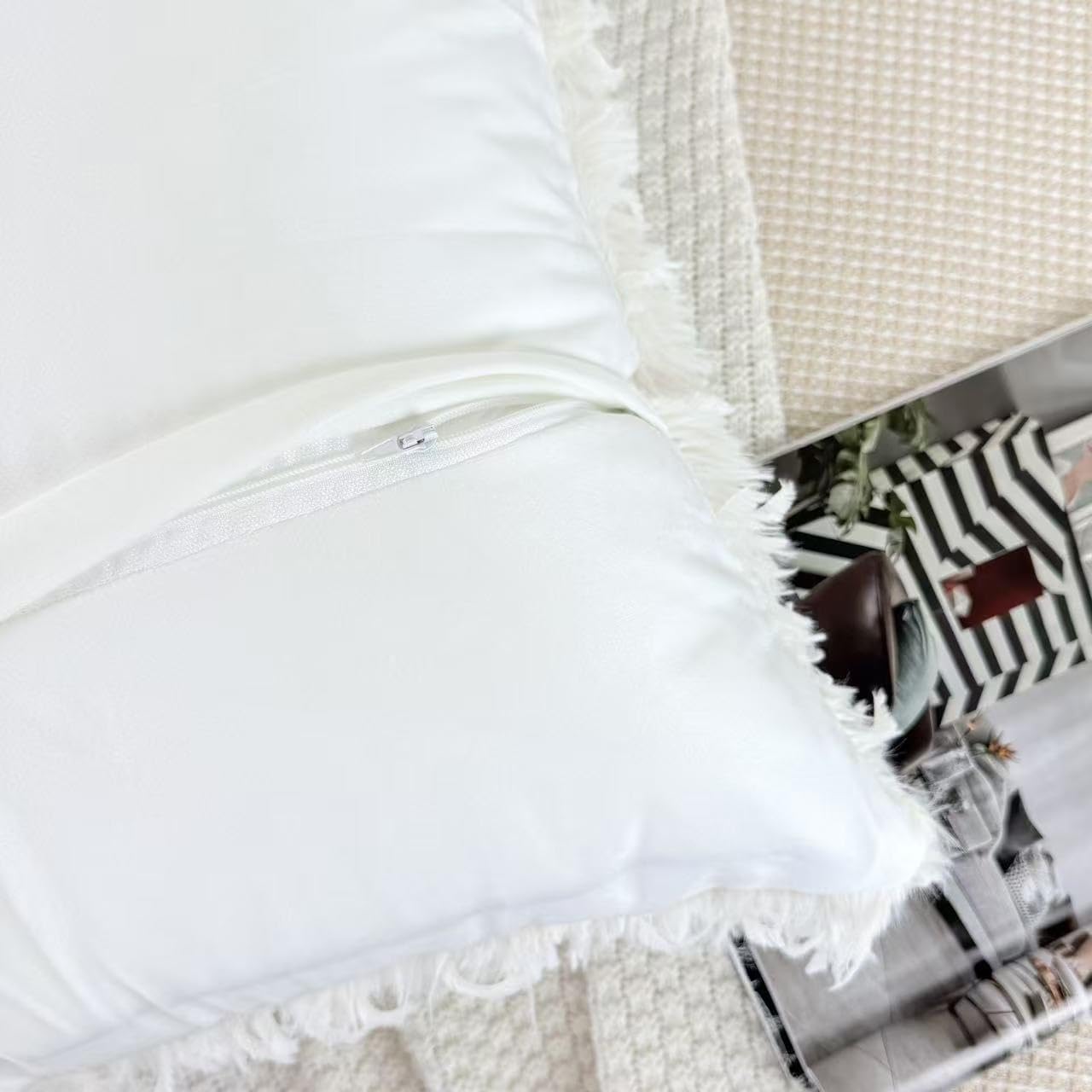 OYIMUA Faux Feather Throw Pillow Covers 20x20 Cream White Set of 2 Fluffy Decorative Luxury Modern Pillow Covers for Couch Bed Living Room - Image 4