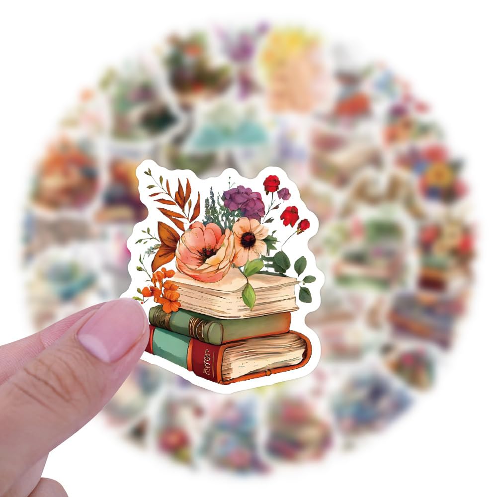 60 adesivi a forma di fiori, adesivi estetici per bottiglie d'acqua, laptop, paraurti, computer, notebook, bambini, adolescenti, ragazze, adulti, regali (libri di fiori)