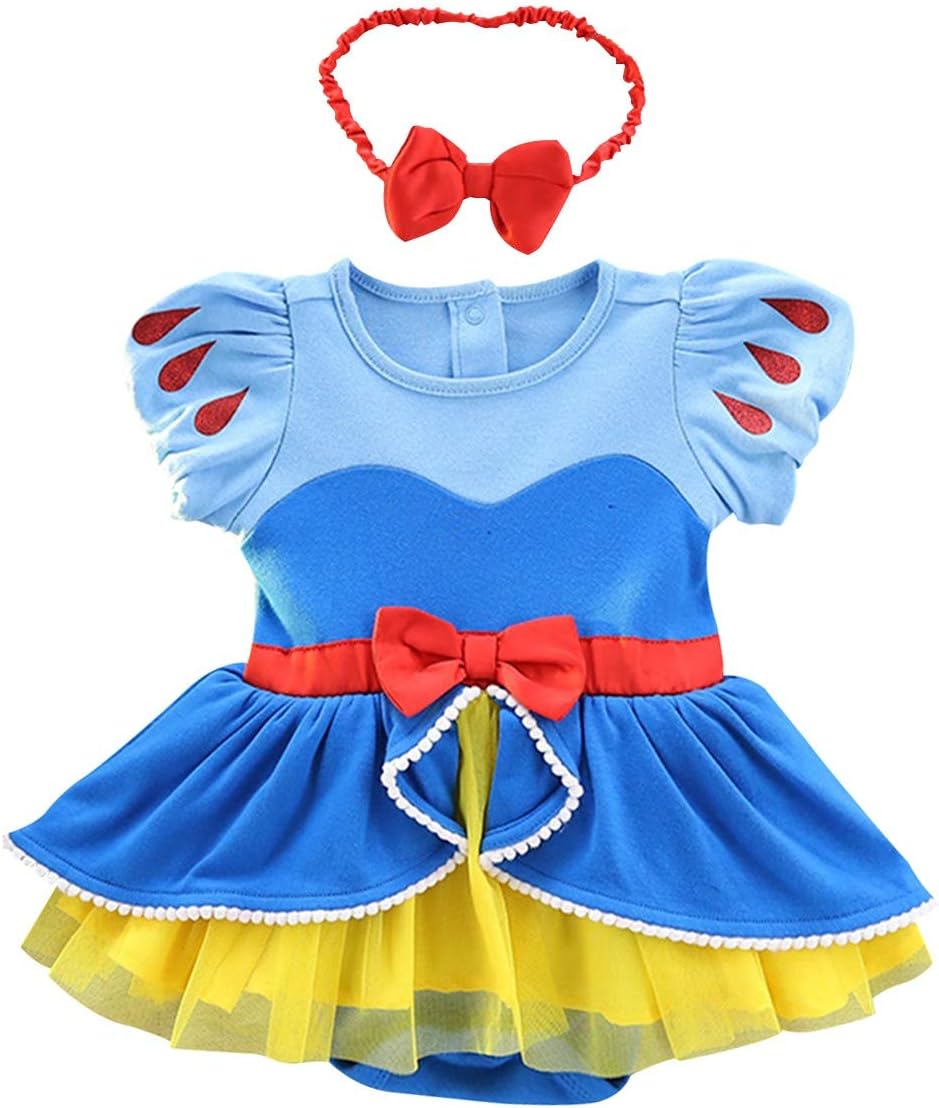 IZKIZF Baby Girls Snow White Belle Sofia Birthday Princess Christmas Halloween Costume Bodysuit Romper Tutu Dress w/Headband
