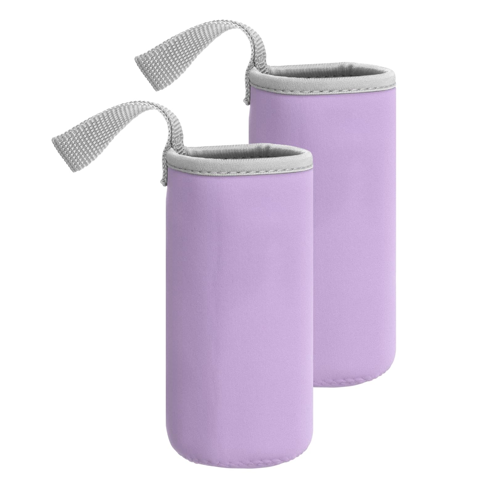 sourcing map 2pcs Neoprene Water Bottle Sleeve, 12 oz Insulated Water Glass Bottles Carrier Bag Collapsible Drink Bottle Sleeve Cover Holder with Handle, Light Purple — image 1