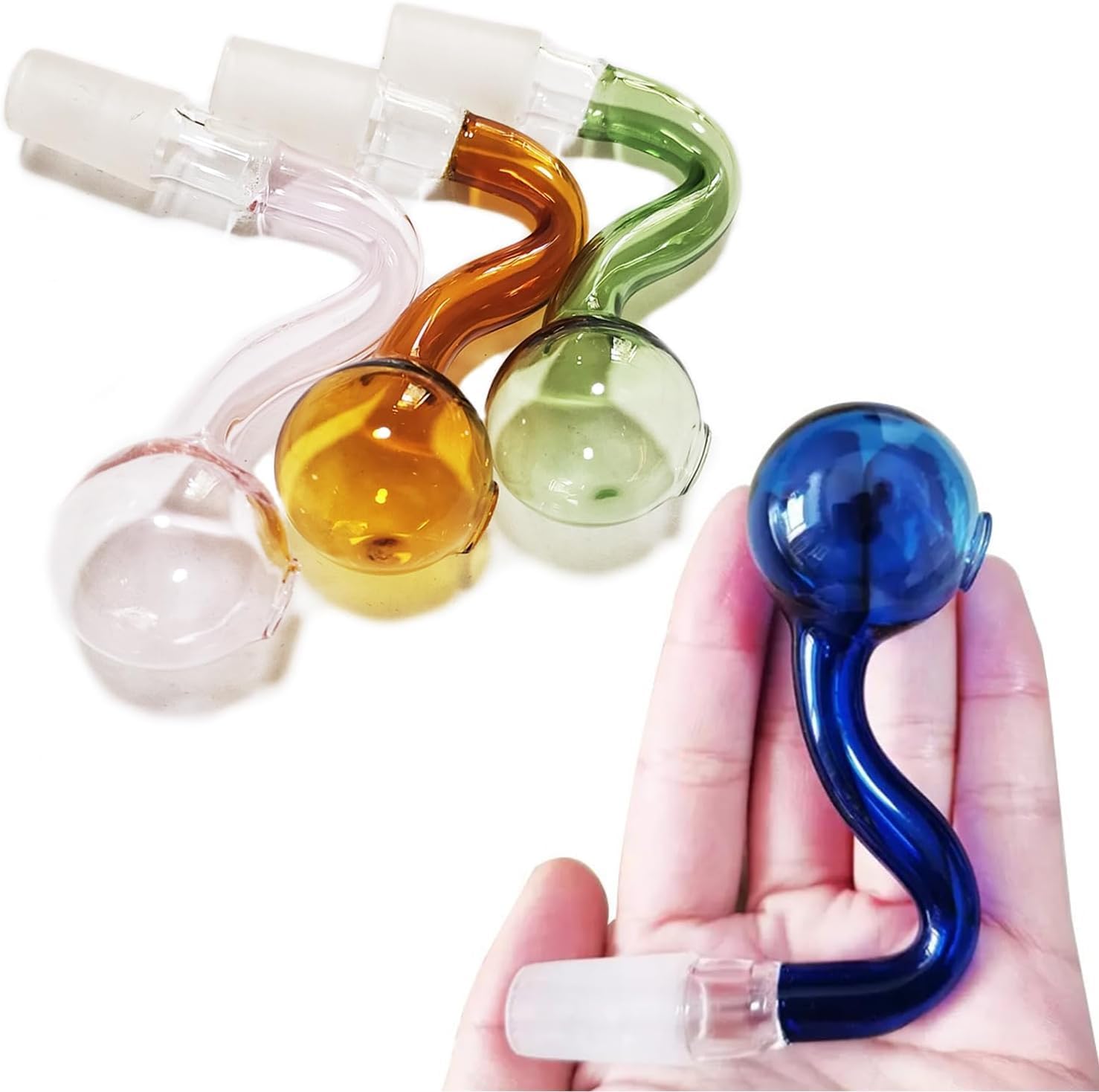 4pcs 14mm Male Glass Oil Burner Water Pipes Bong Adapter Clear Thick S Bowl for Glass Pipes Thick Water Pipes (14MM)