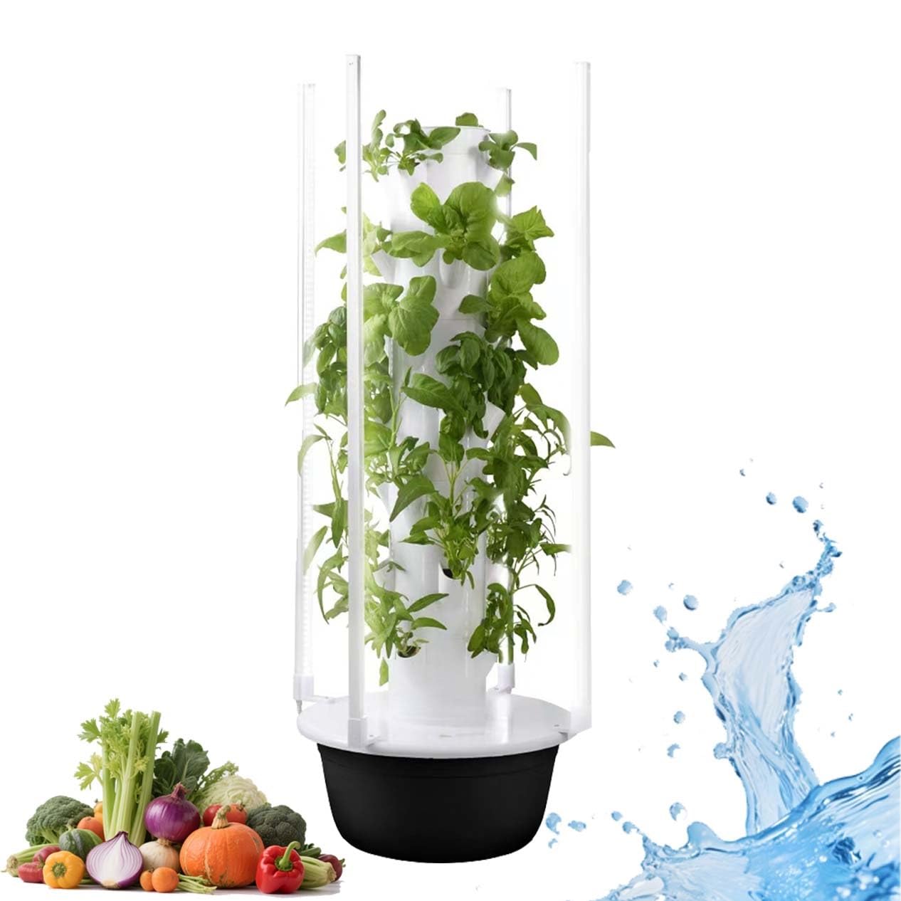 Torre hidropónica vertical con 9 pisos, kit de cultivo interior con LED, bomba de agua y temporizador, ideal para ahorrar 90% agua cultivando hierbas, fresas y vegetales en casa(36Holes+LED)