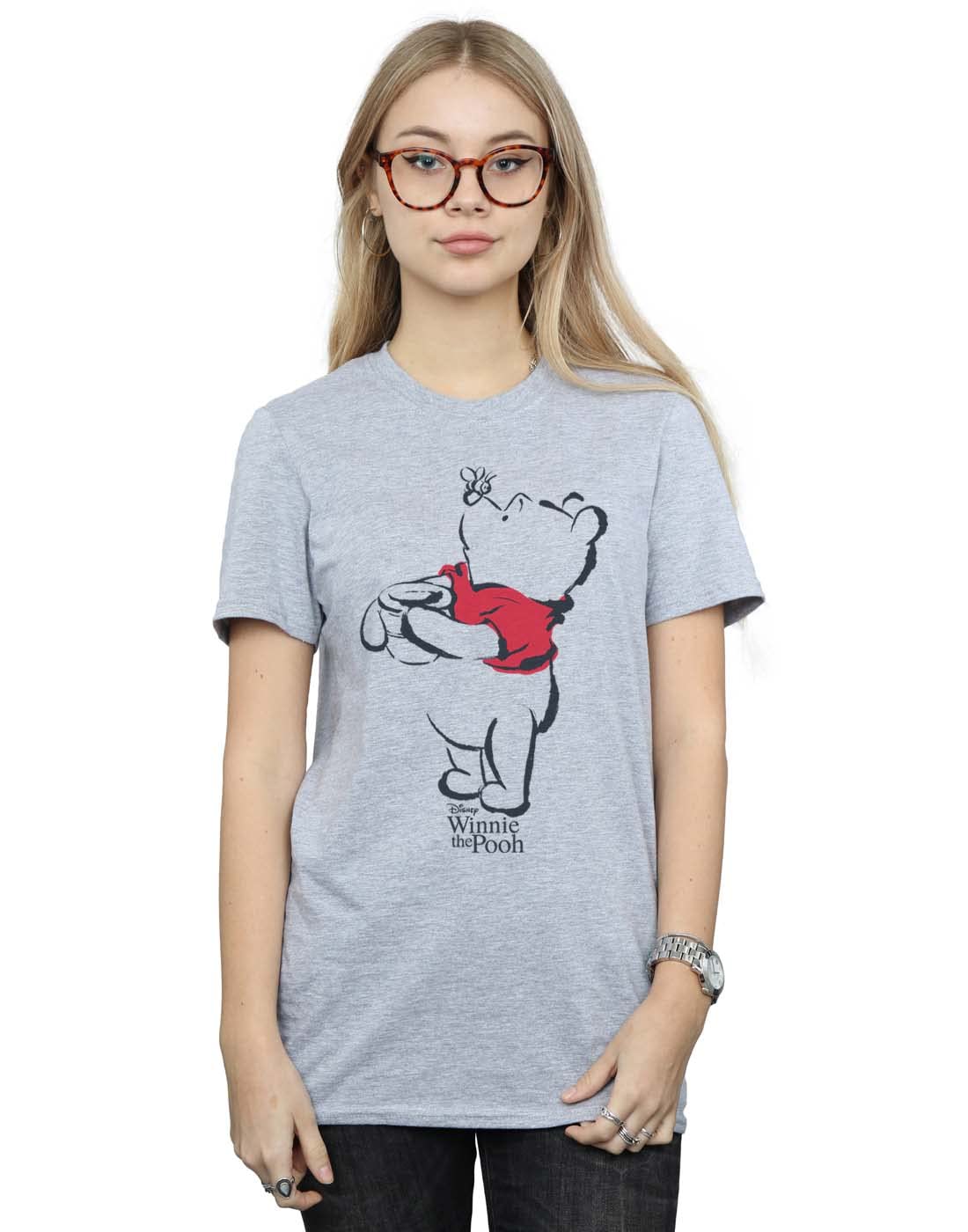 Absolute Cult Women's Sport Grey Disney Winnie The Pooh Drawing Boyfriend Fit T-Shirt XXX-Large
