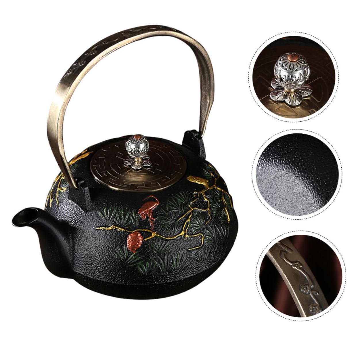 Théière Rétro en Fer Artisanal 1l sans Revêtement avec Infuseur Amovible pour Thé en Vrac et Fleurs, Bouilloire Vintage Adaptée la Maison Bureau
