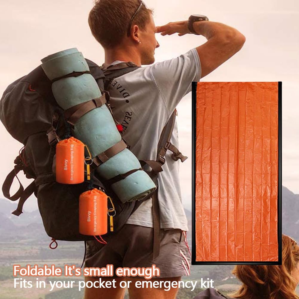 Notfall-Schlafsack, tragbar, Thermo-Bivy-Sack, wasserdicht, Überlebensschlafsack, Thermo-Bivy-Sack, Überlebensausrüstung für Camping, Wandern, Outdoor-Abenteuer