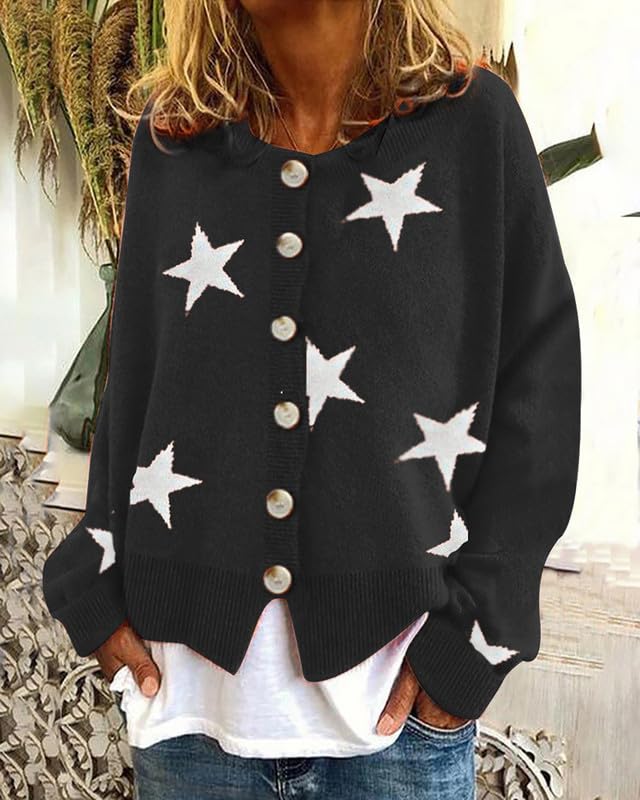 Image of yolrdiw Women's Star Cardigan Sweater Button Down Y2k Aesthetic 90s Knitted Coat