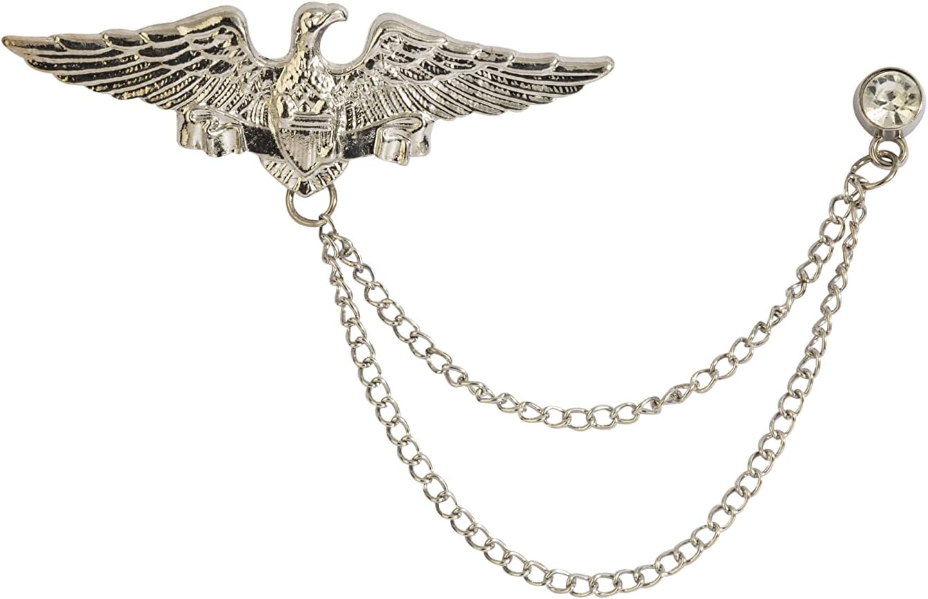 A N KINGPiiN Eagle Bird with Silver Sunshine and Hanging Chain Brooch for Men, Brooch Suit Stud, Shirt Studs Men's Accessories