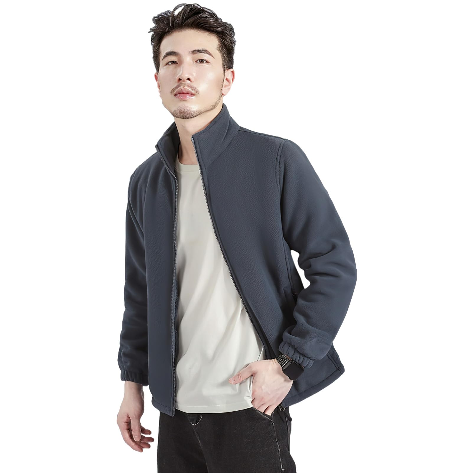 Hombre Tallas Grandes Invierno Cálida Chaquetas de Forro Polar con Cremallera Completa y Cuello Alto y Bolsillos (S-6XL)