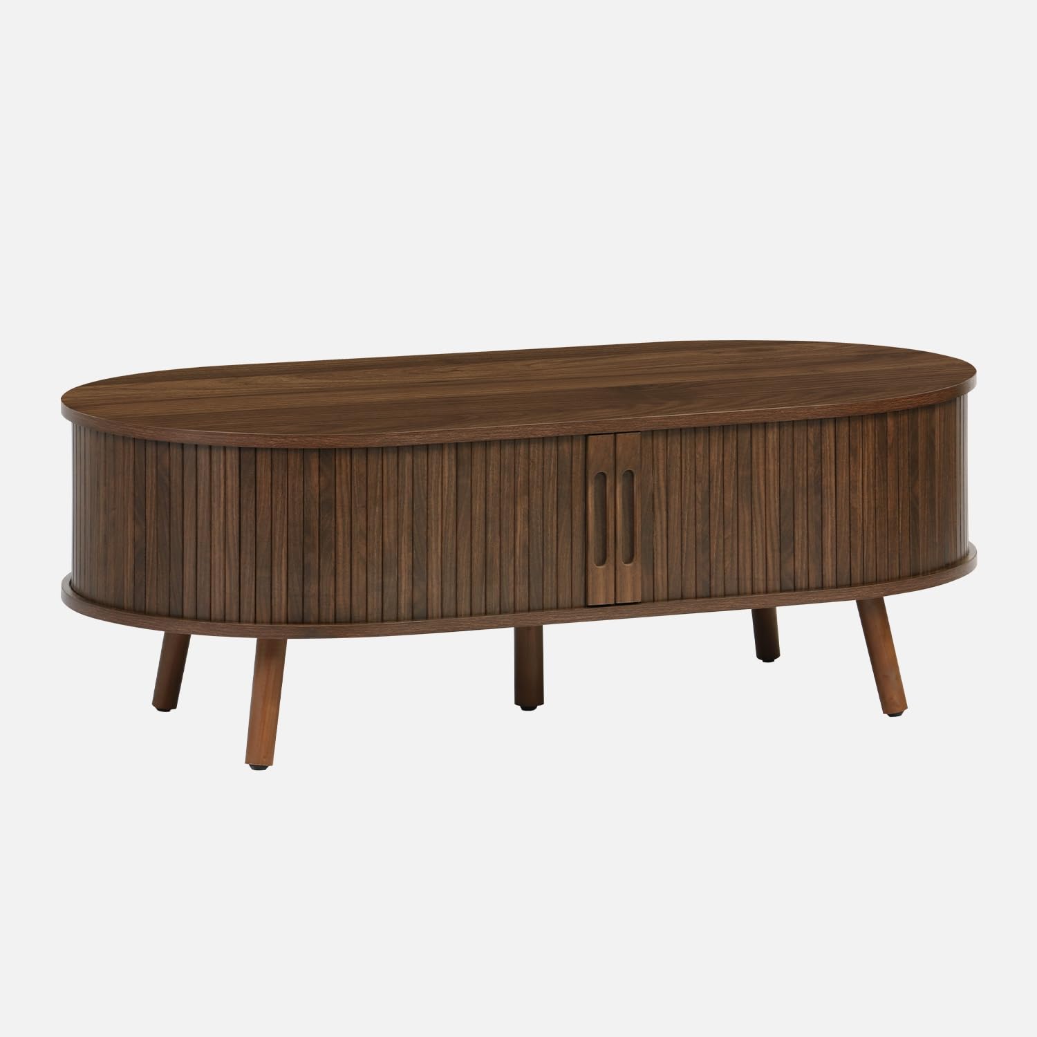 Alice's Garden sweeek - Table Basse 2 Portes coulissantes avec 3 Compartiments décor Bois rainuré Noyer. L 110 x P 59 x H 39cm