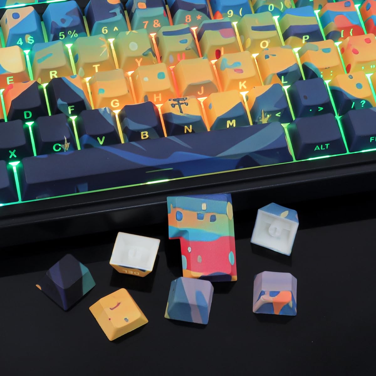 PBT Keycaps 133 Keys Double Shot Starry Sky Keycaps, Shine Through Side Printed Keycaps, Cherry Profile Dye Sublimation Keycap for Cherry MX Switch ANSI & ISO Layout Mechanical Keyboards