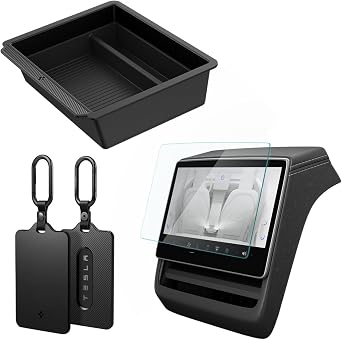 Spigen Tesla Bundle - Screen Protector & Centre Console Organiser & 2 Pack Key Card Holder for Tesla Model Y Juniper 2025-2026 and Model 3 Highland 2024-2026 Only Premium, Performance