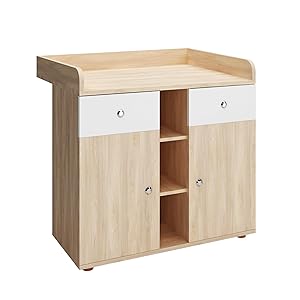 Infantastic® Cómoda Cambiador para Bebé - con 2 Cajones y Compartimentos Abierto y Cerrados, 90 x 69 x 92 cm, Roble/Haya - Cómoda Infantil, Organizador, Mueble para Habitación de los Niños (Roble)