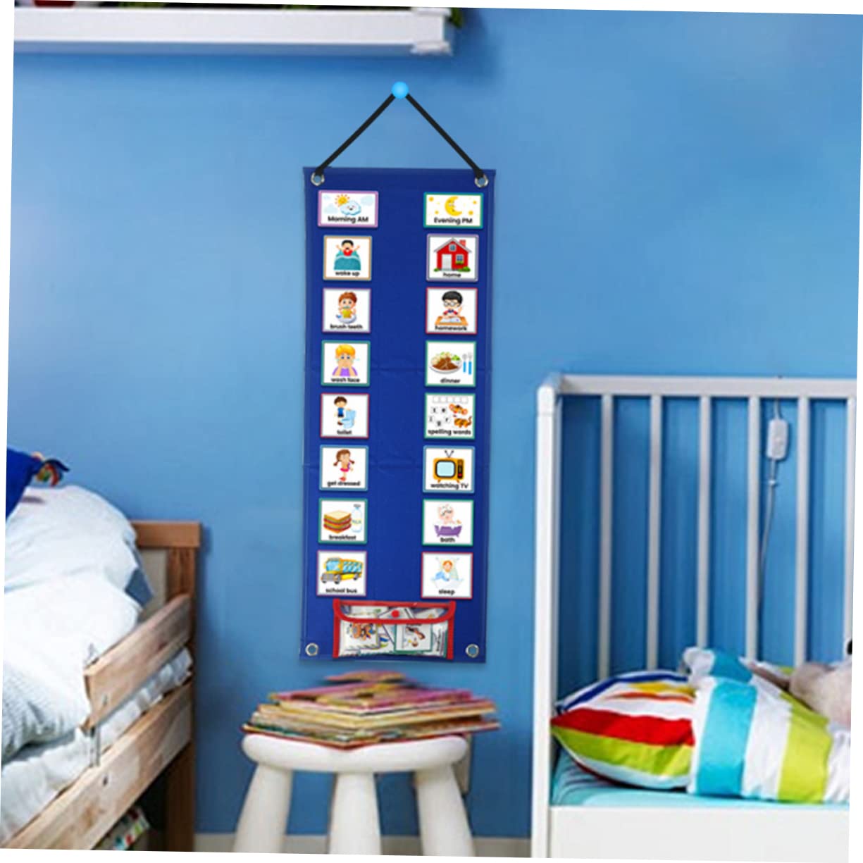 Tablero de Horarios Visual para Niños, Calendario Diario Azul
