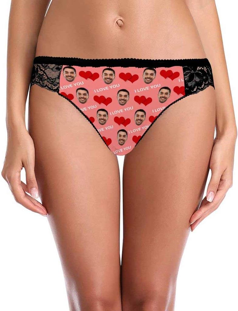 M YESCUSTOMWomen's Lace Underwear Knickers Personalised Photo Printed Lace Panty, Custom Sexy Lingerie Briefs