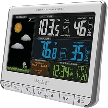 La Crosse Technology 308-1412S Color LCD Wireless Weather Station with USB Charging Port and Customizable Temperature Alerts