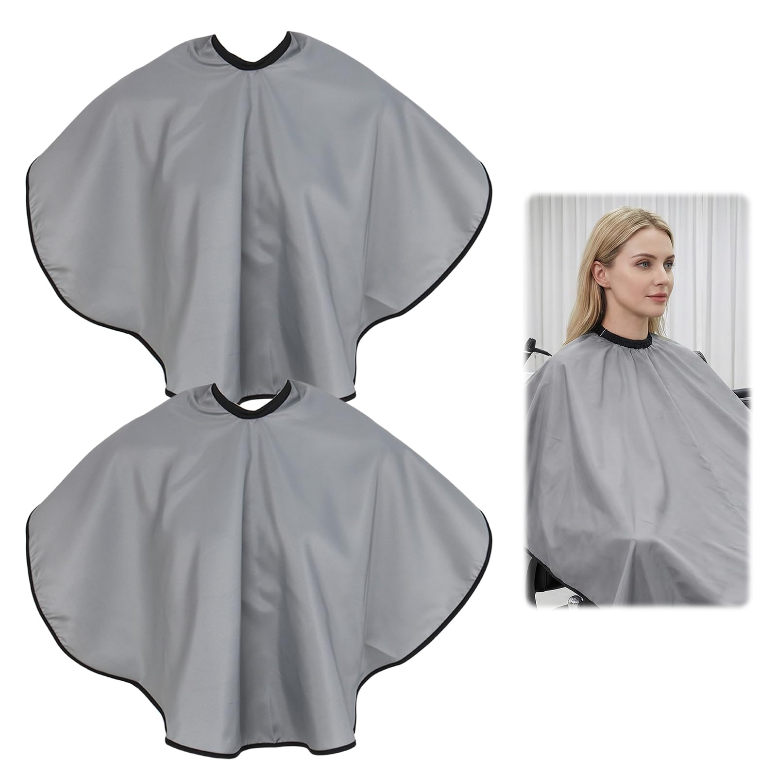 Astralong Unisex Silver 2 Short Hairdressing Cape, Shortie Barber Cape, Lightweight Makeup Cape, Shaving Hair Cutting Cape, Salon Makeover Capes, Waterproof Barber Gown For Hair Styling Cutting Dyeing Styling (Silver)