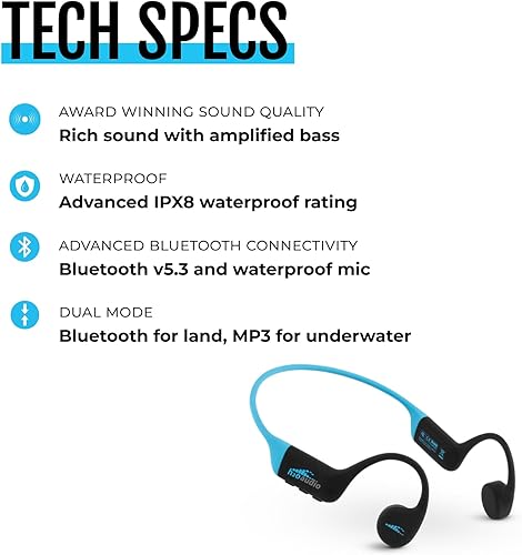 Miniatura 7 de H2O Audio TRI 2 Multisport - Auriculares impermeables con conducción ósea abierta, Bluetooth 5.3 para correr y ciclismo, modo MP3 para natación,
