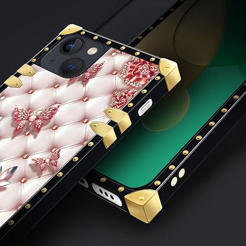 Miniatura 2 de Funda compatible con iPhone 15 Plus, diseño de diamantes de mariposa, para niñas y mujeres, decoración de lujo, cuadrada, suave, TPU a prueba de