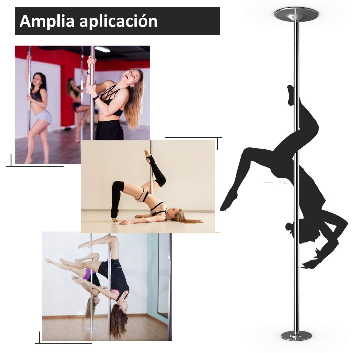 COSTWAY Barra de baile profesional acero inoxidable 45 mm giratoria altura regulable 200 kg