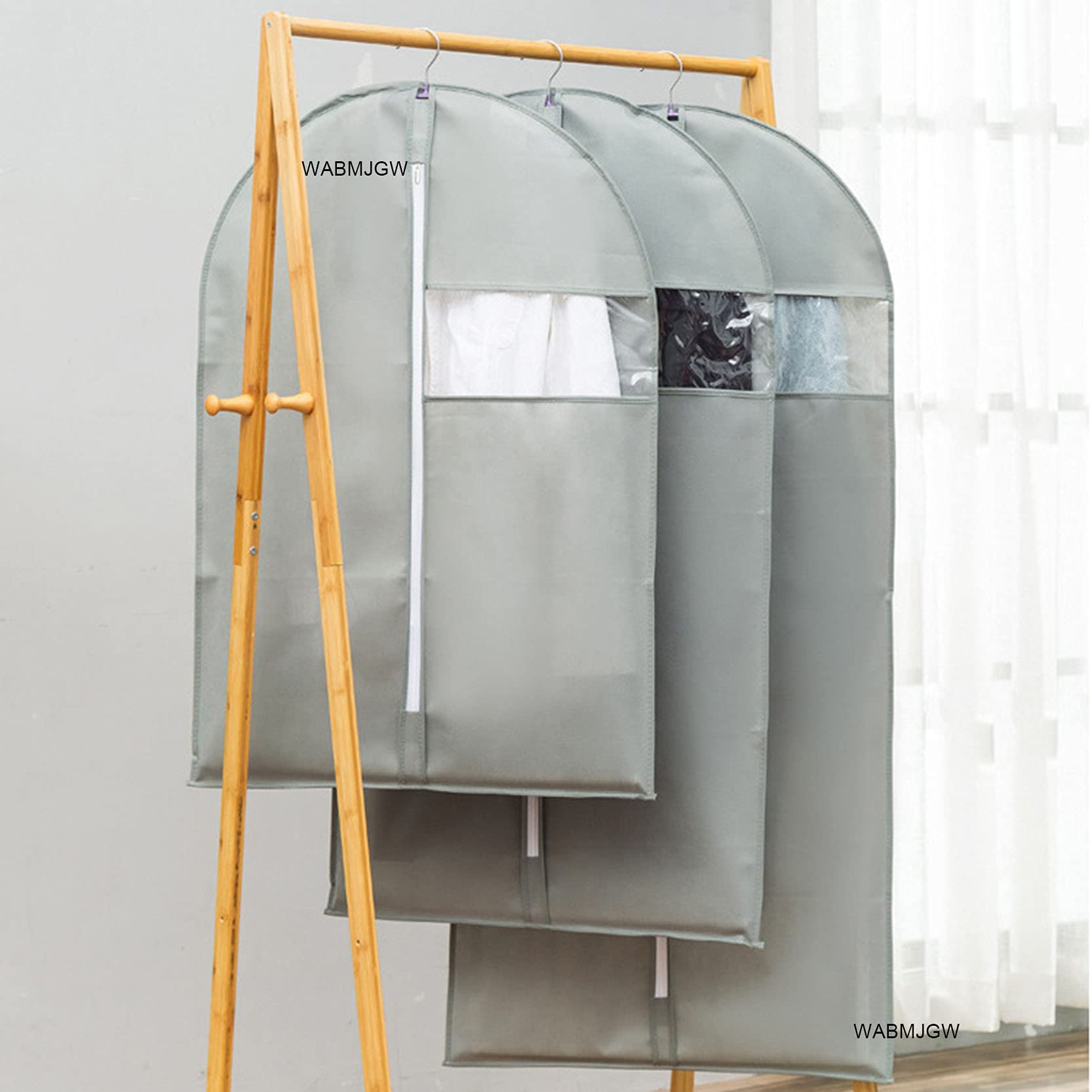 borsa per vestiti, Copriabiti con finestra trasparente, 6 pezzi, copriabiti in tessuto non, antipiega, durevole, lavabile(Grey,60 x 130 cm)