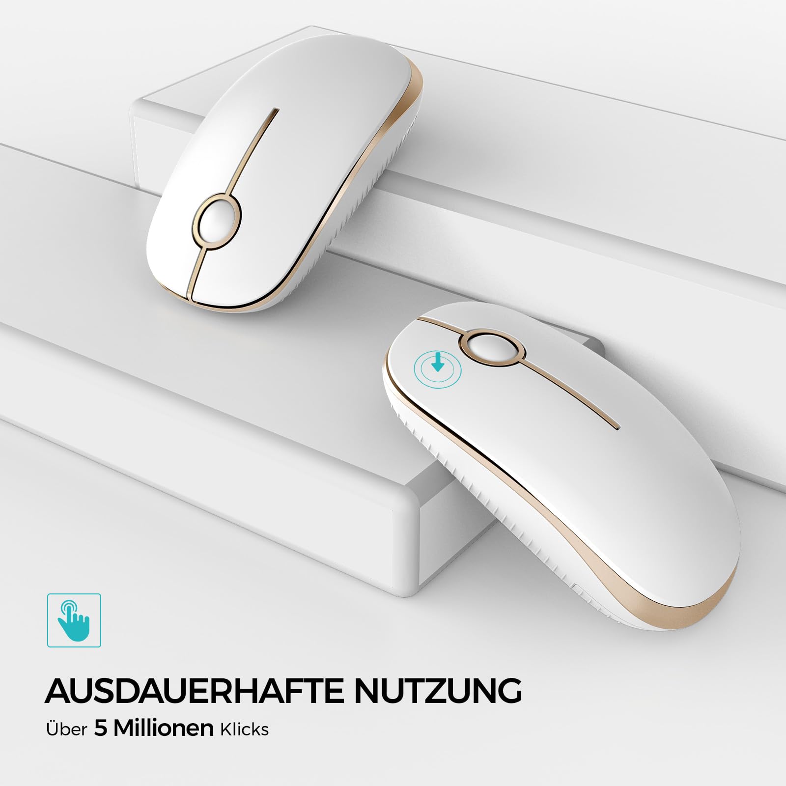 Seenda Mouse wireless, 2.4 G ampiamente compatibile, mouse silenzioso, durata della batteria di 18 mesi, precisione di 1600 DPI elevata, mouse liscio per PC, laptop e Windows/Mac/Linux, nero e oro