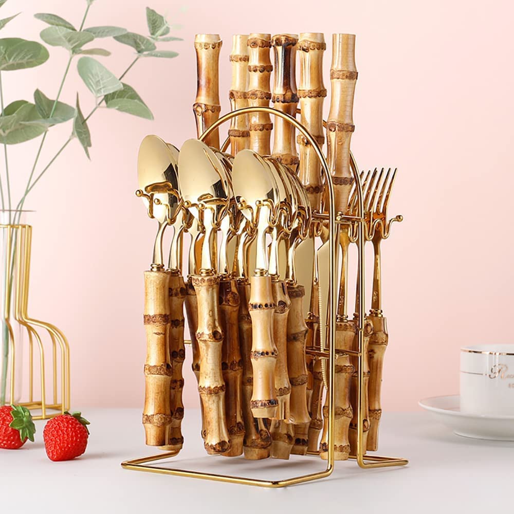 Juego De Cubiertos De 24 Piezas, Juego De Cubiertos Dorados De Lujo Para 6 Con Cuchillos, Tenedores, Cucharas, Cubiertos Pulidos Con Espejo, Para El Hogar/oficina/fiesta