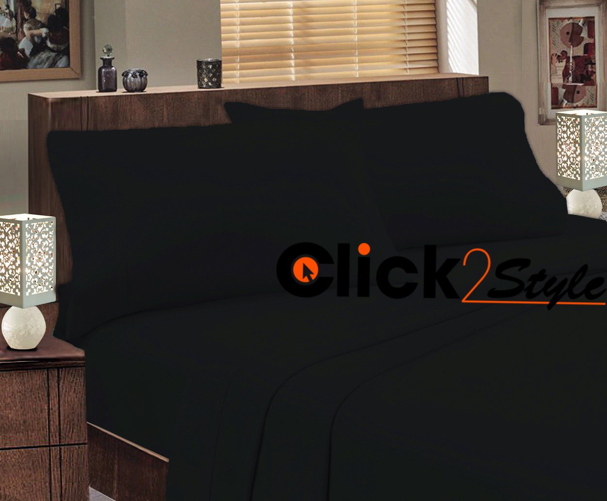 clicktostyle NON IRON EASY CARE PERCALE T180 FITTED SHEET BLACK-SUPERKING