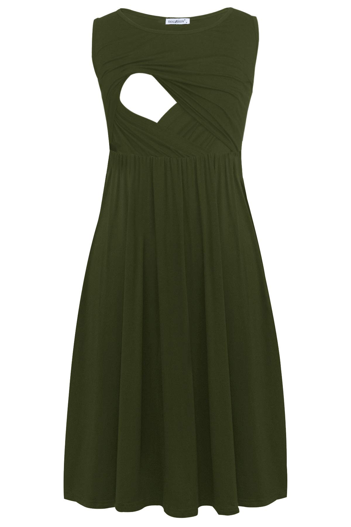 Smallshow Women's Army Green Sleeveless Patchwork Maternity Nursing Dress With Pockets ,Xxl