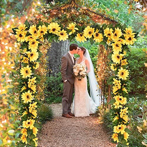 Image of DearHouse 2 Pack Artificial Sunflower Garland Silk Sunflower Vine Artificial Flowers with Green Leaves Wedding Table Decor,7.2Feet