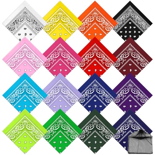 URATOT 16 Pieces Paisley Bandanas Cowboy Bandana Handkerchiefs Paisley Print Head Wrap Scarf Headbands Bulk
