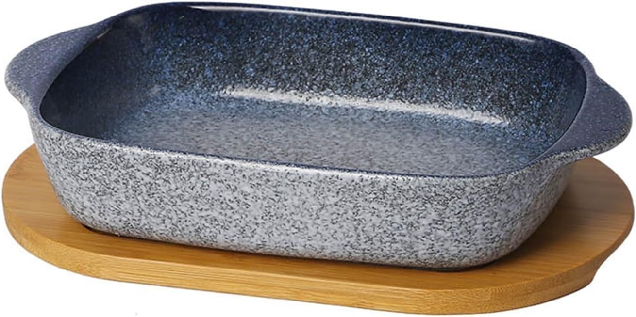 Baking Dish Double Baking Dish Ceramic Cheese Baking Bowl Ovenware With Tray Rectangular Baking Dish Lasagna Pans (Color : H)