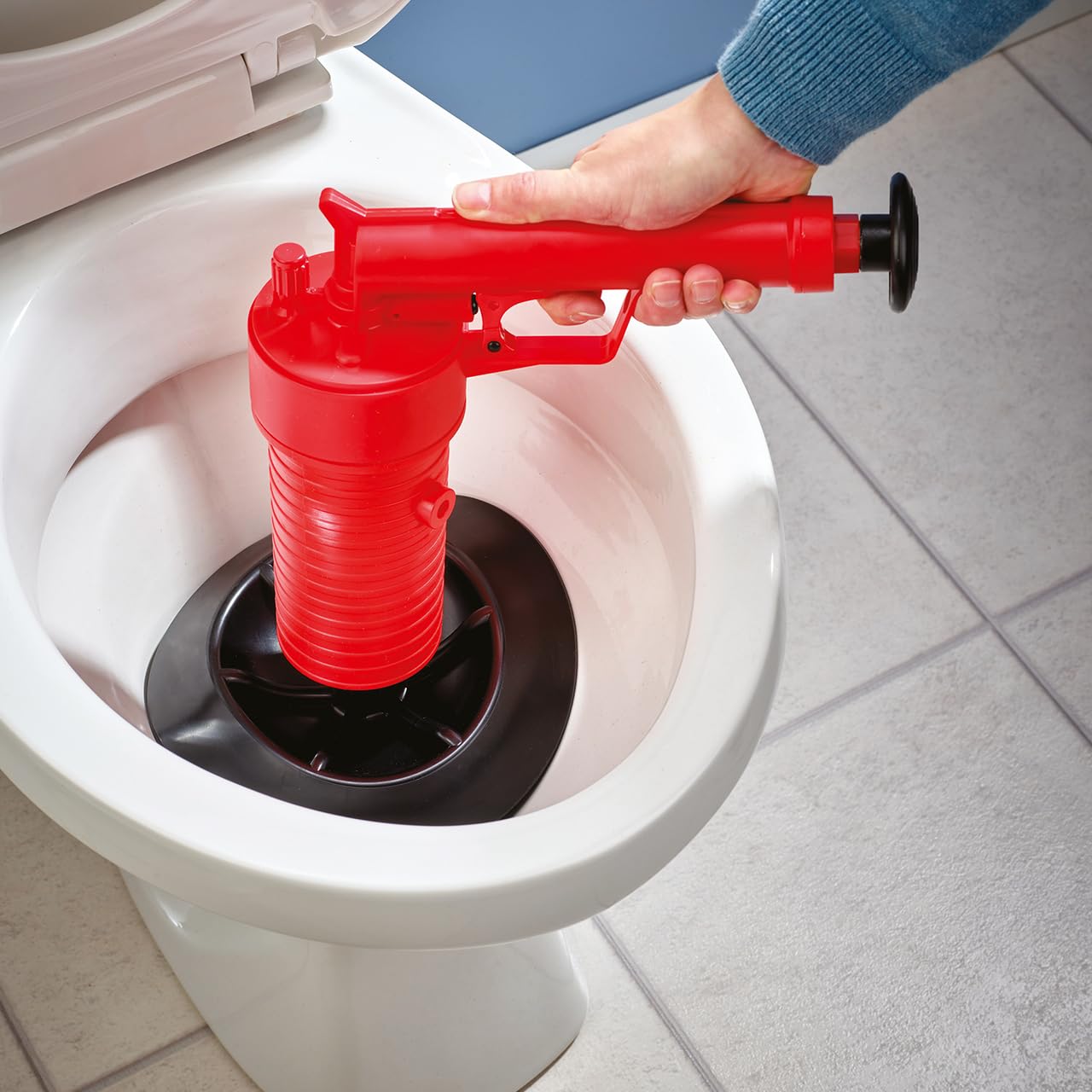 Air Pump Drain Blaster with 4 Attachments - Environmentally Friendly Compressed Air Pump, Remove Unclog Blockages in Sinks, Baths, Showers, Toilets – Measures H29 x W9 x D29cm