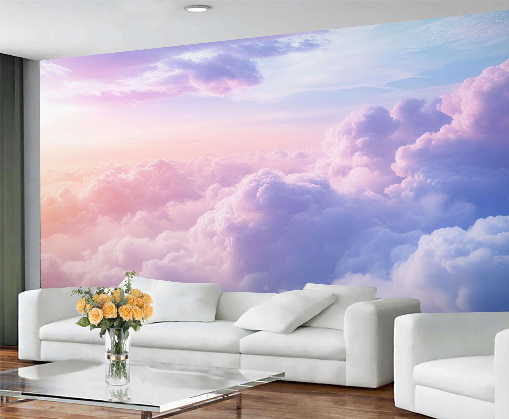 GIVLWF Cloud Wallpaper, Purple Sky Bedroom Wallpaper, Cartoon Clouds Wall Paper for Living Room, Not Self Adhesive Sky Cloud Wall Mural, Natural Scenery Large Mural & Room Decor