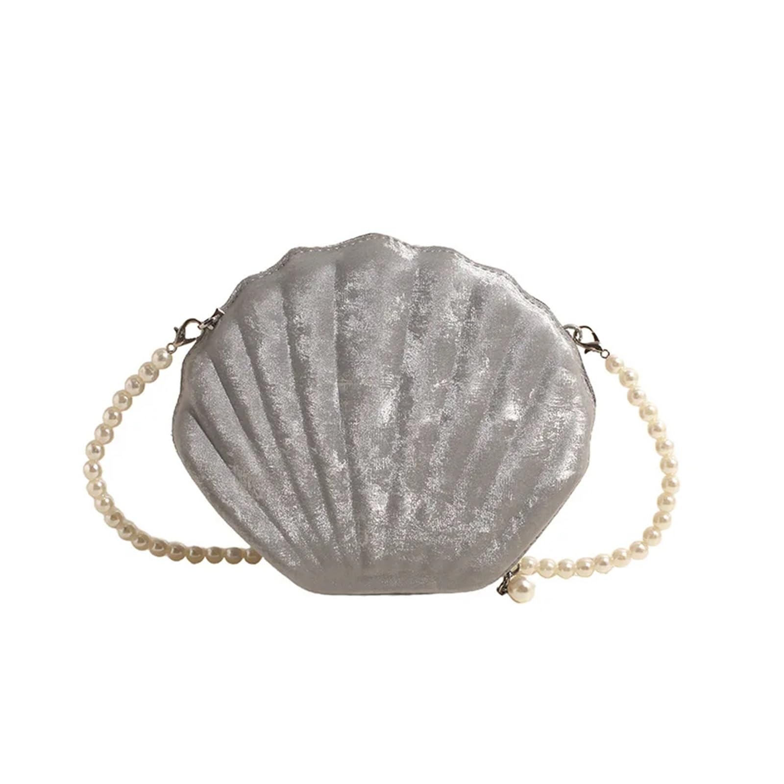Borsetta Tracolla Donna Piccola Borsa da donna in velluto con texture tinta unita, borsa da sera con conchiglia, pochette con catena di perle, borse a tracolla da donna Shell Borsa per Le Donne(Silver