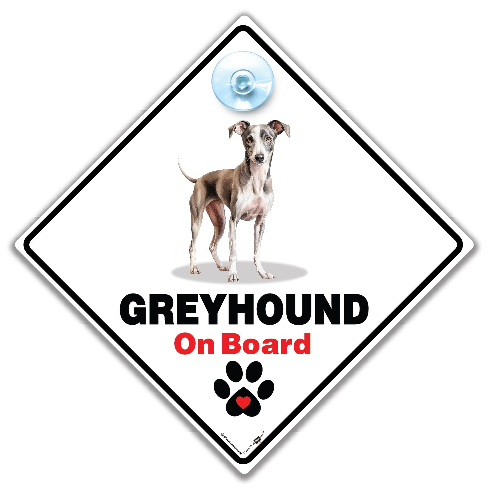 Iwantthatsign.com White Greyhound On Board Sign, Dog On Board Suction Cup Sign