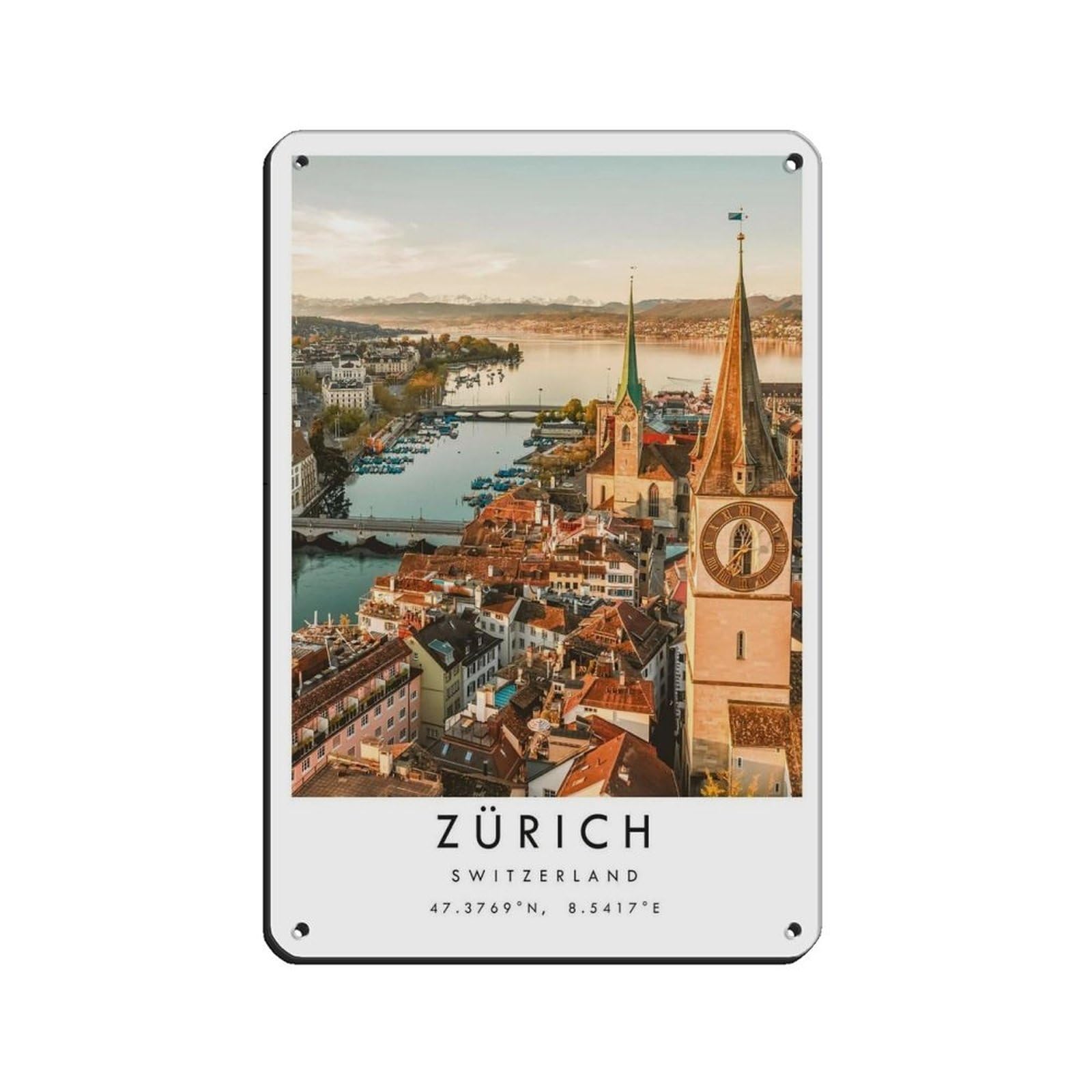 Zurich Travel, Switzerland Poster Retro Poster Metal Tin Sign Chic Art Retro Iron Painting Bar People Cave Cafe Family Garage Poster Wall Decoration 8x12inch(20x30cm)
