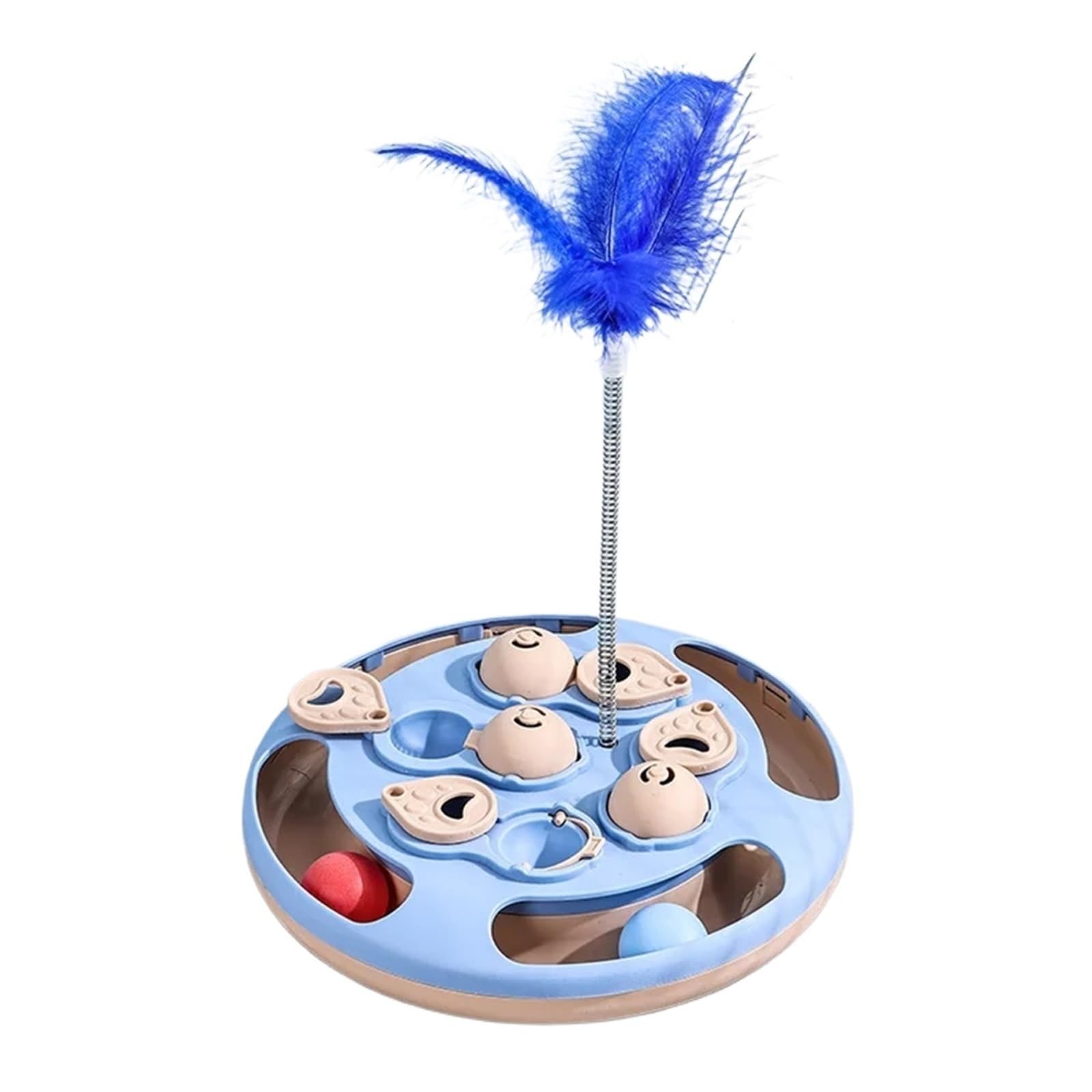 Giocattolo per gatti a mangiatoia lenta, dispenser interattivo di cibo per gatti da interno per addestramento e gioco (palla rotonda blu F)